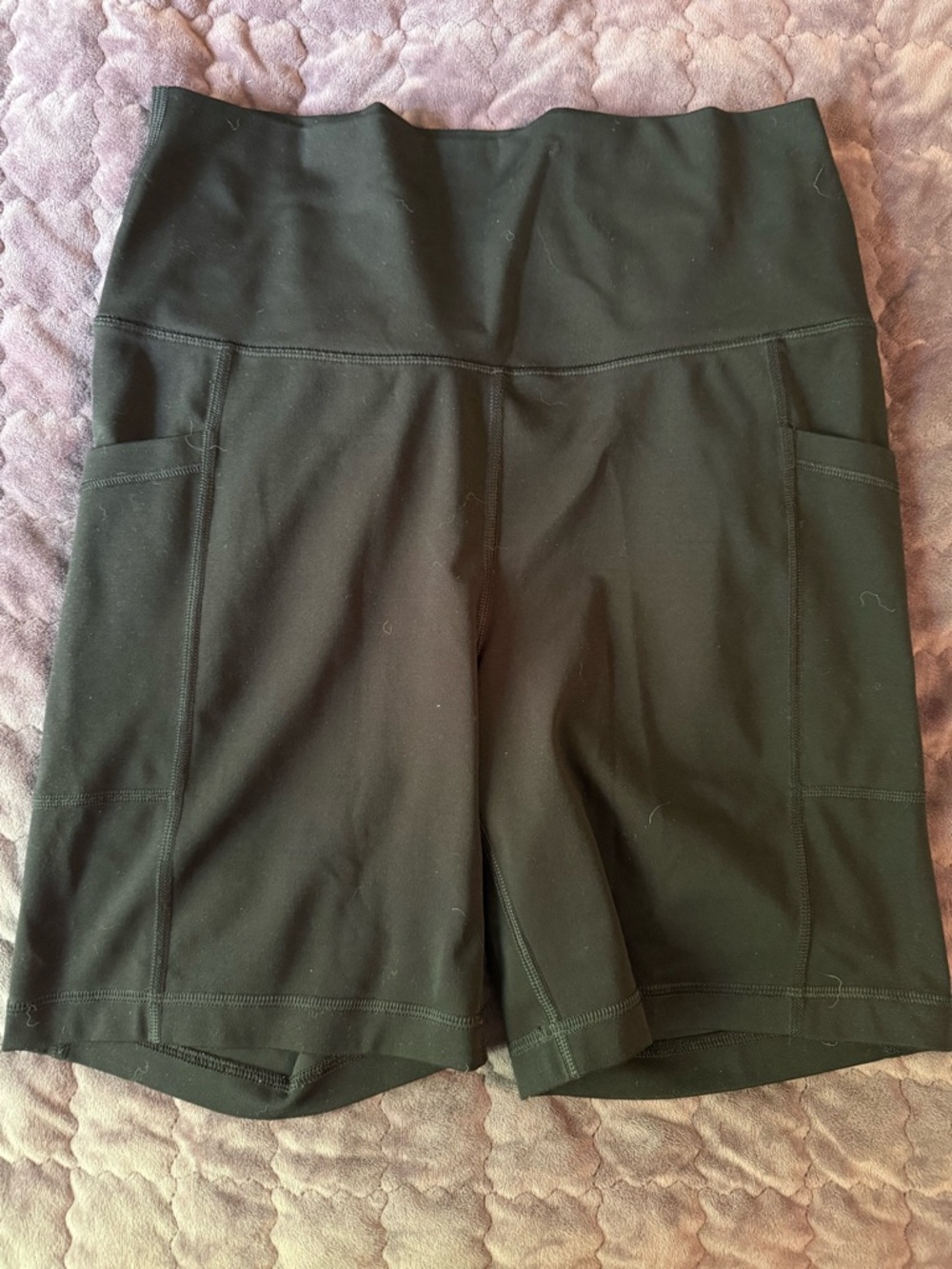 Women’s High-Rise set of active bike shorts. Light Blue and black